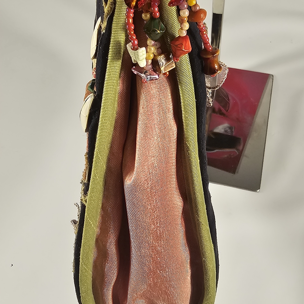 Embroidered Drawstring Bag with Beaded Strap - Picture 6 of 15